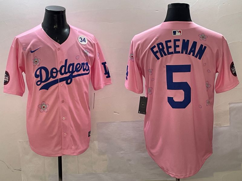 Men Los Angeles Dodgers #5 Freeman Pink Sakura Edition 2025 Nike MLB Jersey style 5->los angeles dodgers->MLB Jersey
